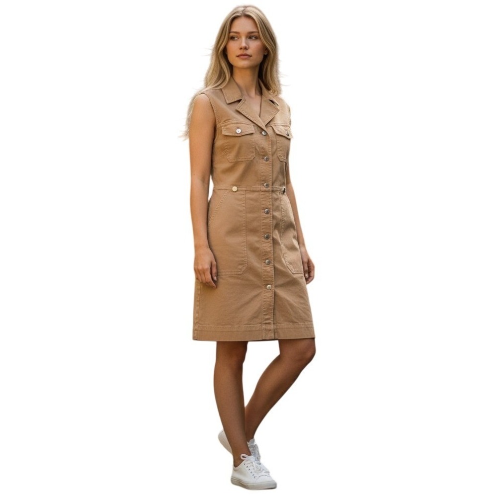 Veronica Beard Jax Cotton Sleeveless Button Front Shirt Dress Pockets Size 8